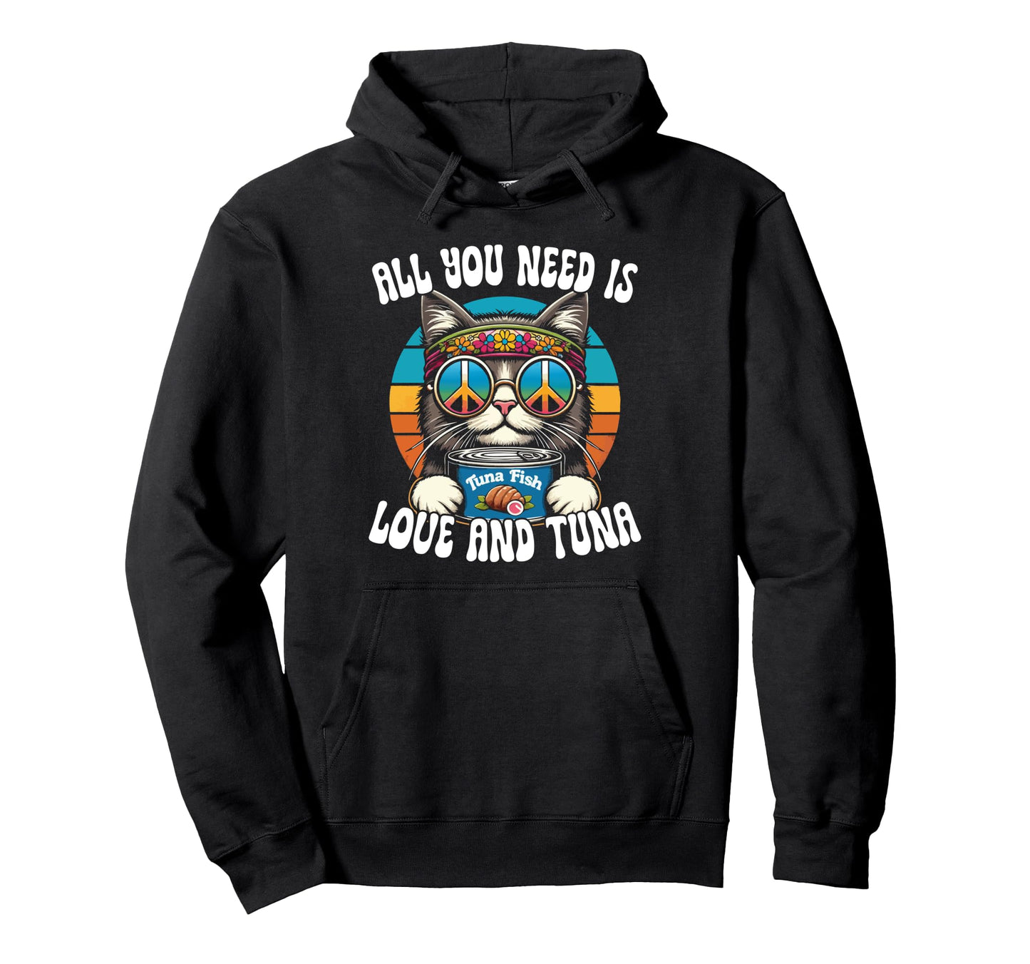 Hippie Cat Groovy Cat Peace Hoodie - Casual Everyday Wear for Adults - T-Shirt, Sweatshirt, Hoodie