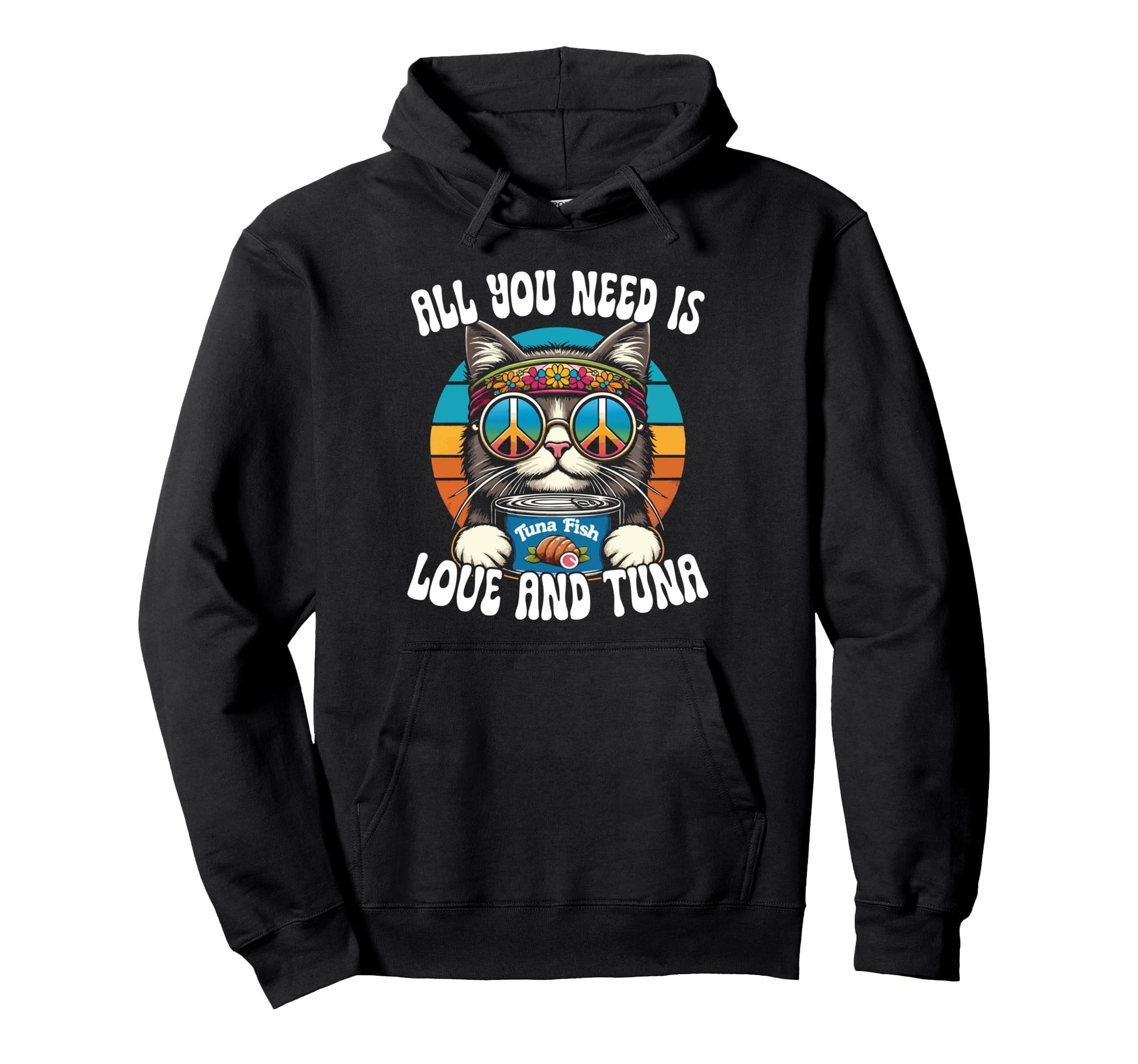 Hippie Cat Groovy Cat Peace Hoodie - Casual Everyday Wear for Adults - T-Shirt, Sweatshirt, Hoodie