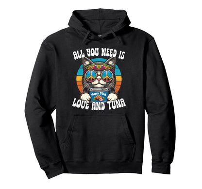 Hippie Cat Groovy Cat Peace Hoodie - Casual Everyday Wear for Adults - T-Shirt, Sweatshirt, Hoodie