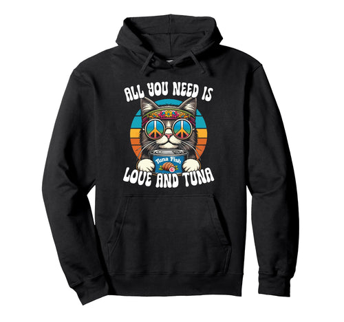 Hippie Cat Groovy Cat Peace Hoodie - Casual Everyday Wear for Adults - T-Shirt, Sweatshirt, Hoodie