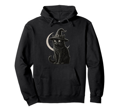 Black Cat Witch Hat Moon Coquette Boho Hoodie - Aesthetic Graphic Unisex - T-Shirt, Sweatshirt, Hoodie
