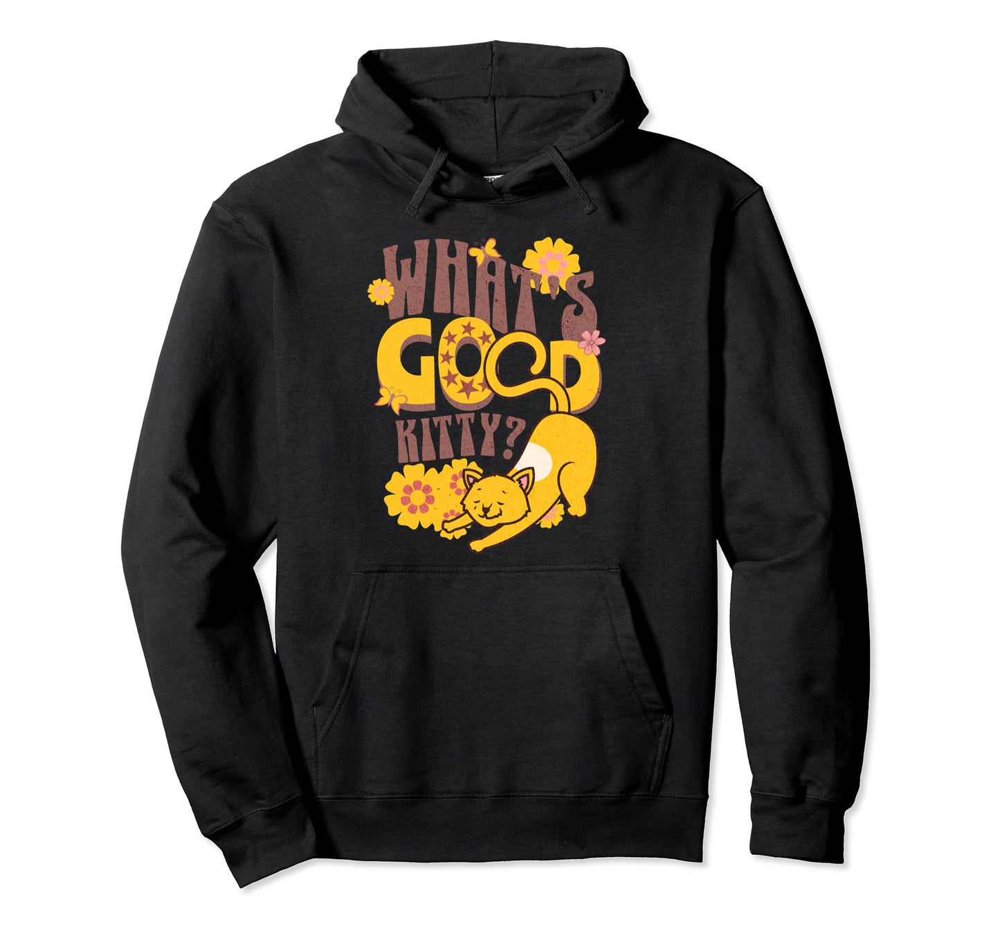 1960S Hippy Cat Boho Floral Hoodie - Fun Novelty Design Men Women - T-Shirt, Sweatshirt, Hoodie