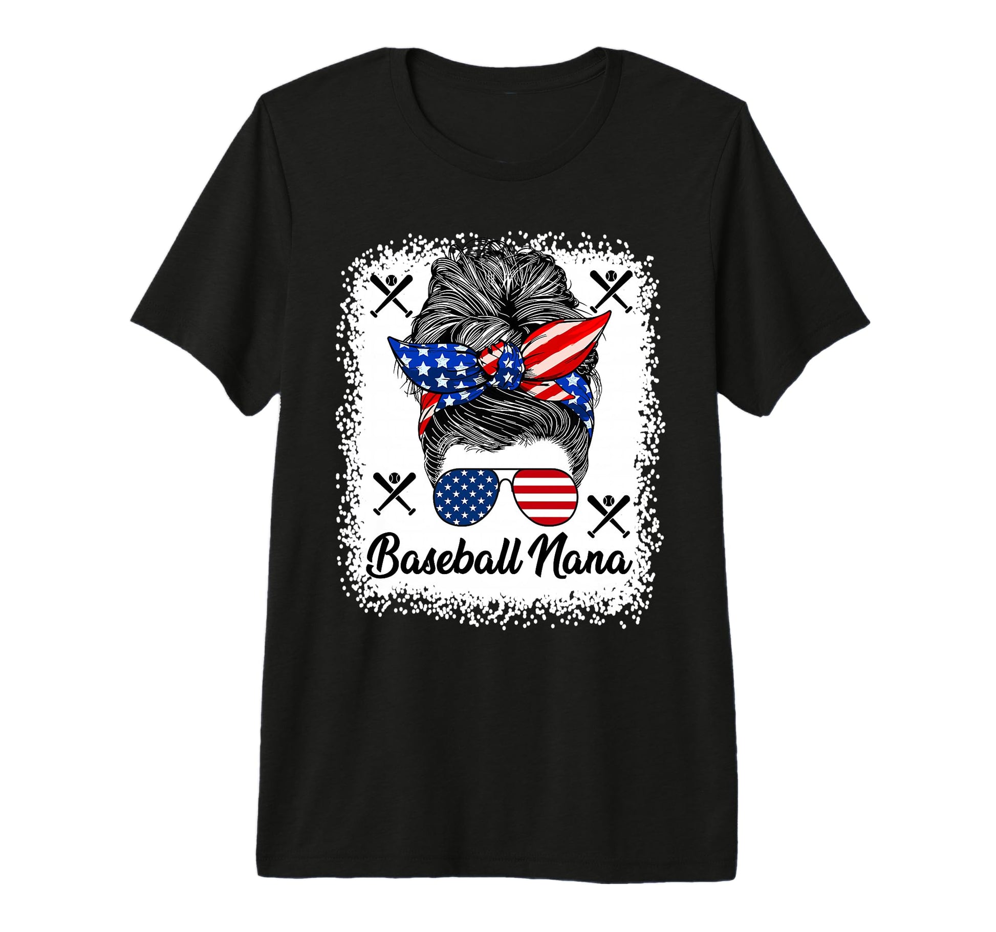 Baseball Nana Messy Bun Usa Flag T-Shirt - Aesthetic Graphic Unisex - T-Shirt, Sweatshirt, Hoodie