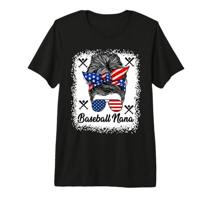 Baseball Nana Messy Bun Usa Flag T-Shirt - Aesthetic Graphic Unisex - T-Shirt, Sweatshirt, Hoodie