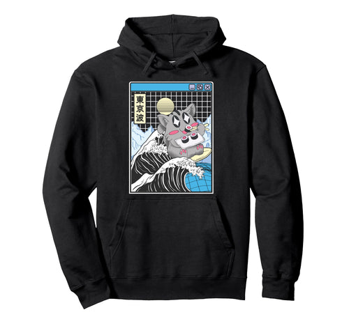 Cat Eating Sushi Surfing Kanagawa Wave Hoodie - Trendy Graphic Unisex - T-Shirt, Sweatshirt, Hoodie