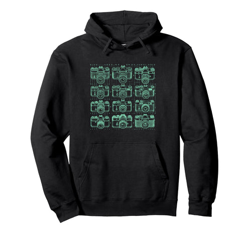 Camera Grid Teal Hoodie - Unique Graphic Men Women - T-Shirt, Sweatshirt, Hoodie