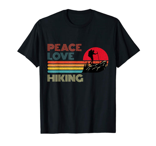Peace Love Hiking Striped Sunset T-Shirt - Casual Everyday Wear Men Women - T-Shirt, Sweatshirt, Hoodie