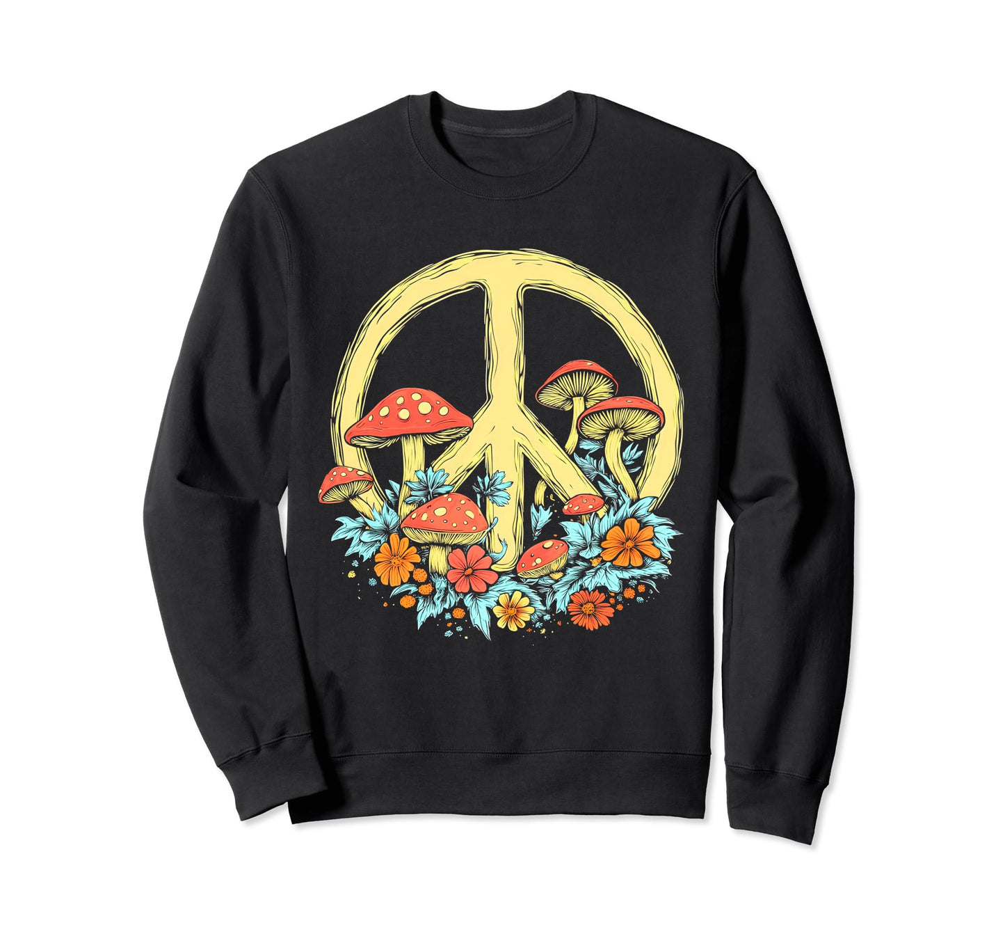 60S 70S Groovy Mushroom Peace Sign Sweatshirt - Unique Graphic for Adults - T-Shirt, Sweatshirt, Hoodie