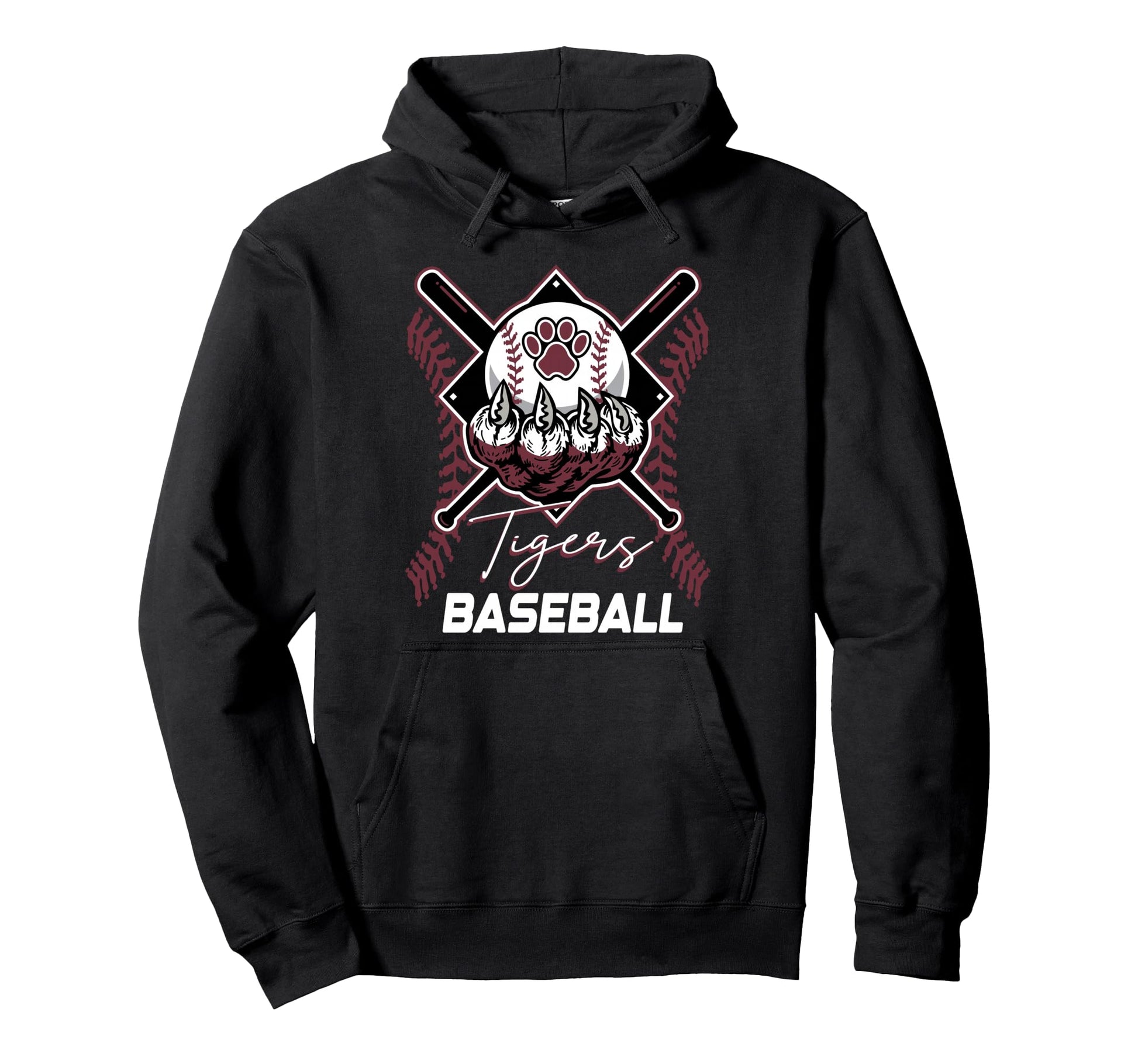 Tigers Baseball Mom Game Day Paw Maroon Hoodie - Graphic Print for Adults - T-Shirt, Sweatshirt, Hoodie