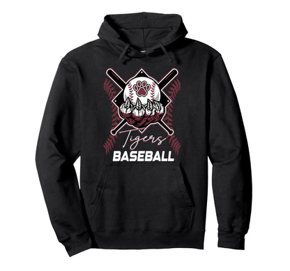 Tigers Baseball Mom Game Day Paw Maroon Hoodie - Graphic Print for Adults - T-Shirt, Sweatshirt, Hoodie