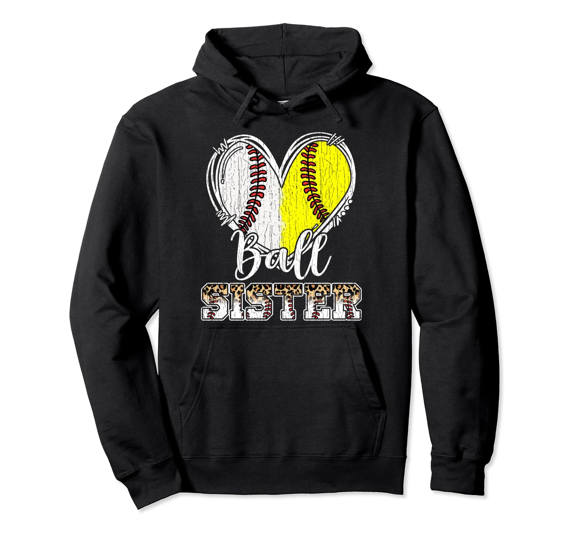 Ball Sister Heart Baseball Softball Hoodie - Aesthetic Graphic Men Women - T-Shirt, Sweatshirt, Hoodie