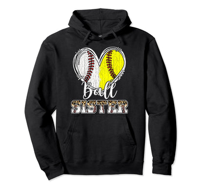 Ball Sister Heart Baseball Softball Hoodie - Aesthetic Graphic Men Women - T-Shirt, Sweatshirt, Hoodie