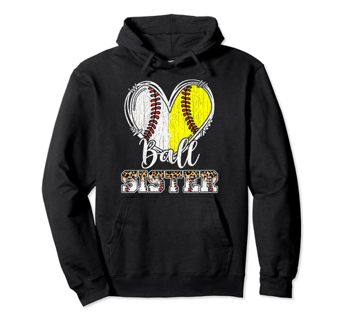 Ball Sister Heart Baseball Softball Hoodie - Aesthetic Graphic Men Women - T-Shirt, Sweatshirt, Hoodie