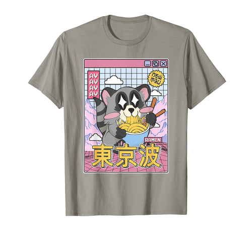 Raccoon Eating Ramen Kawaii Vaporwave Anime T-Shirt - Graphic Print Unisex - T-Shirt, Sweatshirt, Hoodie