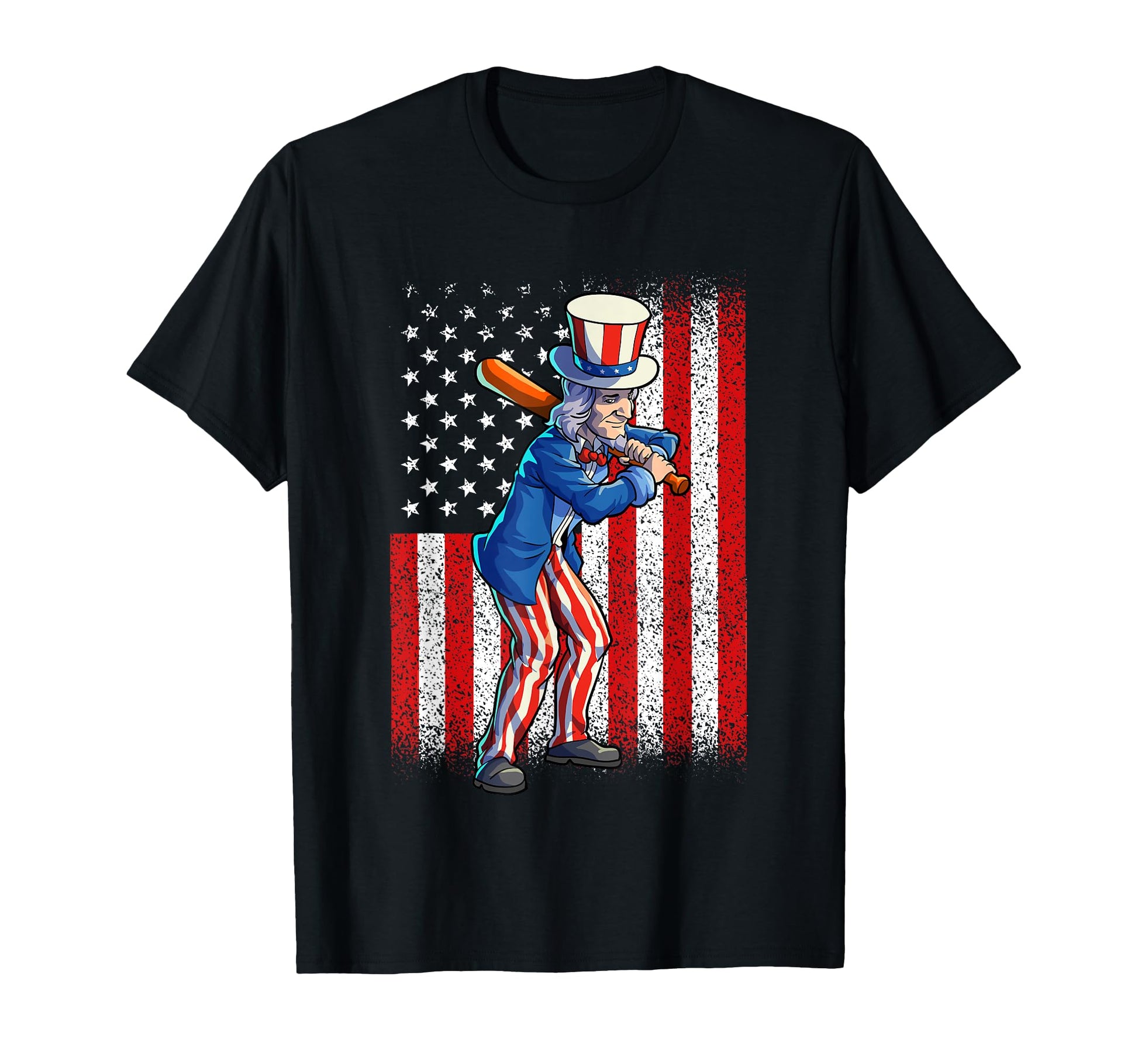 Baseball Uncle Sam 4Th July American Flag T-Shirt - Graphic Print Unisex - T-Shirt, Sweatshirt, Hoodie