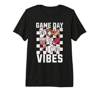 Game Day Vibes Coquette Bow Baseball Mom T-Shirt - Graphic Print Unisex - T-Shirt, Sweatshirt, Hoodie