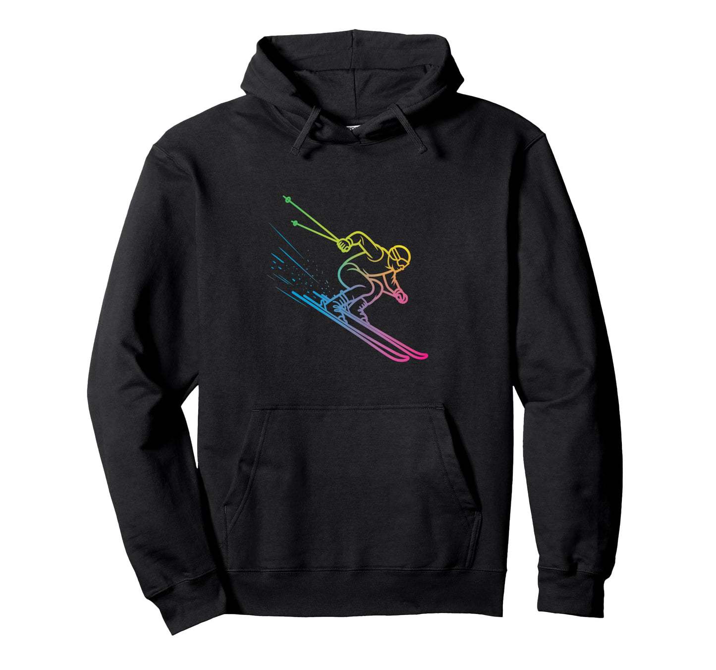Vaporwave Skier Rainbow Gradient Winter Hoodie - Graphic Print for Adults - T-Shirt, Sweatshirt, Hoodie