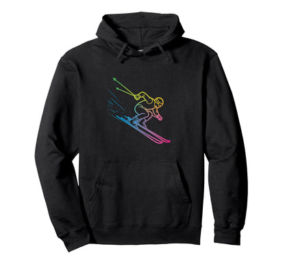 Vaporwave Skier Rainbow Gradient Winter Hoodie - Graphic Print for Adults - T-Shirt, Sweatshirt, Hoodie