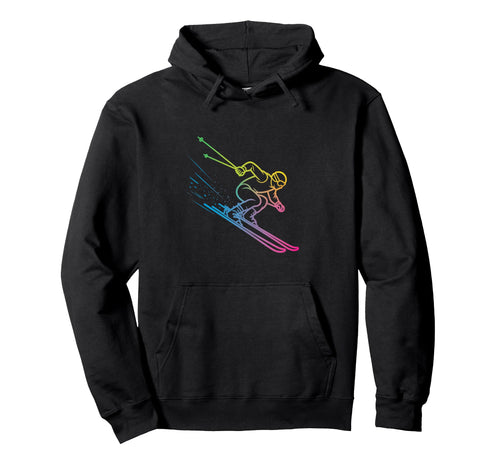 Vaporwave Skier Rainbow Gradient Winter Hoodie - Graphic Print for Adults - T-Shirt, Sweatshirt, Hoodie