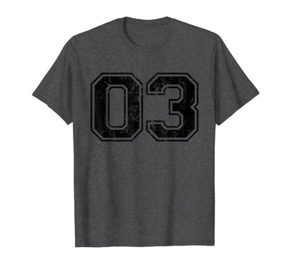 Number 03 Three Varsity Distressed T-Shirt - Trendy Graphic Men Women - T-Shirt, Sweatshirt, Hoodie