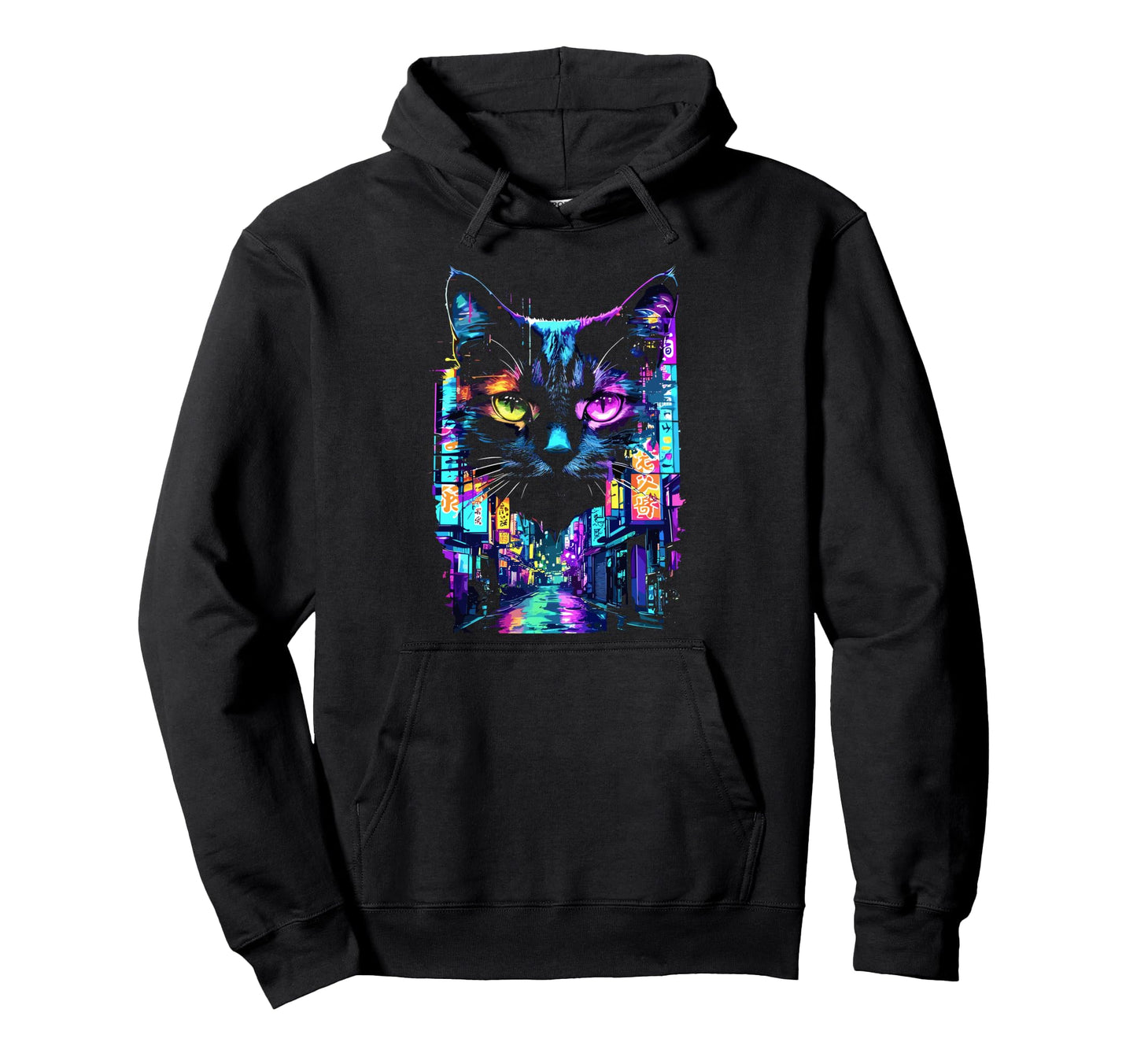 Vaporware Cat Tokyo Street Japanese Hoodie - Fun Novelty Design for Adults - T-Shirt, Sweatshirt, Hoodie