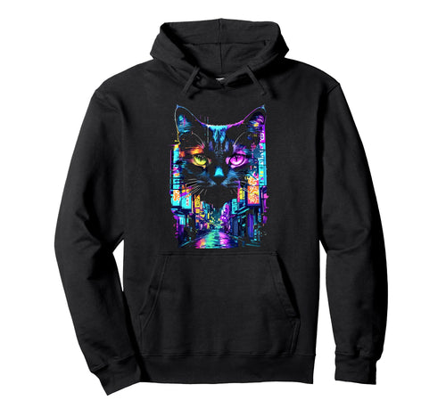 Vaporware Cat Tokyo Street Japanese Hoodie - Fun Novelty Design for Adults - T-Shirt, Sweatshirt, Hoodie