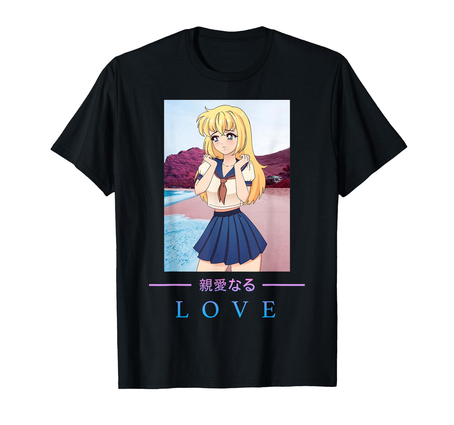 Anime Love Japanese Aesthetic Vaporwave T-Shirt - Minimalist Print Unisex - T-Shirt, Sweatshirt, Hoodie