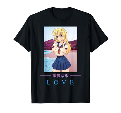 Anime Love Japanese Aesthetic Vaporwave T-Shirt - Minimalist Print Unisex - T-Shirt, Sweatshirt, Hoodie