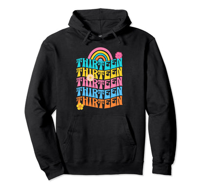 Thirteen 70S Rainbow Birthday 13 Year Hoodie - Novelty Apparel for Adults - T-Shirt, Sweatshirt, Hoodie