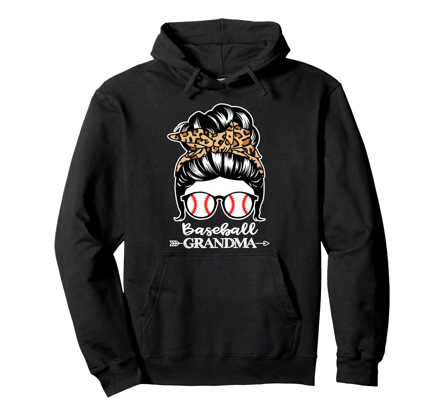Baseball Grandma Messy Bun Hair Funny Hoodie - Unique Graphic Men Women - T-Shirt, Sweatshirt, Hoodie