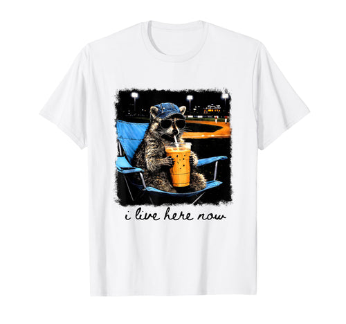 I Live Here Now Baseball Raccoon Meme T-Shirt - Graphic Print for Adults - T-Shirt, Sweatshirt, Hoodie
