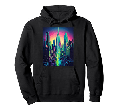 80S Inspired City Outrun Sunset Hoodie - Unique Graphic Men Women - T-Shirt, Sweatshirt, Hoodie