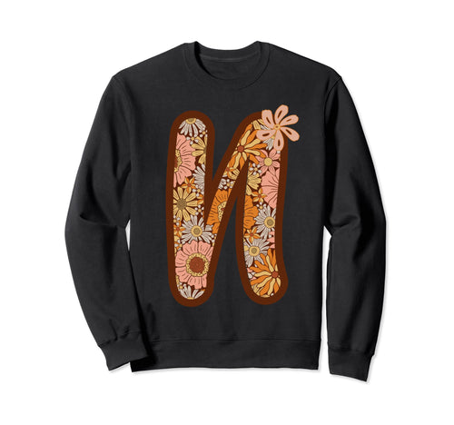 Boho Groovy Floral Letter N Initial Sweatshirt - Novelty Apparel Men Women - T-Shirt, Sweatshirt, Hoodie