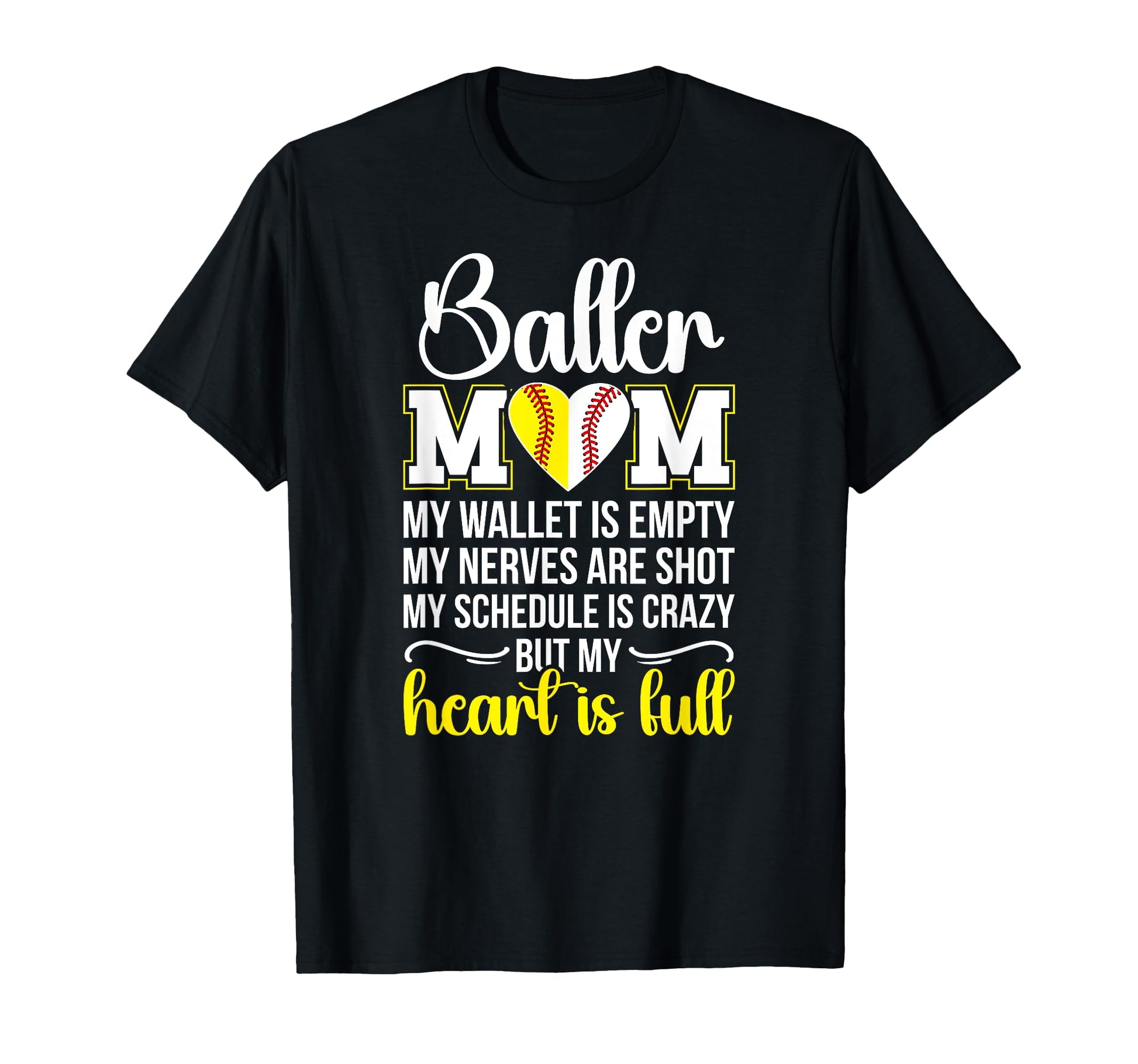 Baller Mom My Heart Is Full Baseball T-Shirt - Unique Graphic Men Women - T-Shirt, Sweatshirt, Hoodie