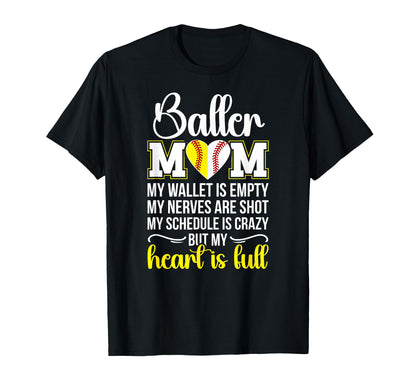 Baller Mom My Heart Is Full Baseball T-Shirt - Unique Graphic Men Women - T-Shirt, Sweatshirt, Hoodie