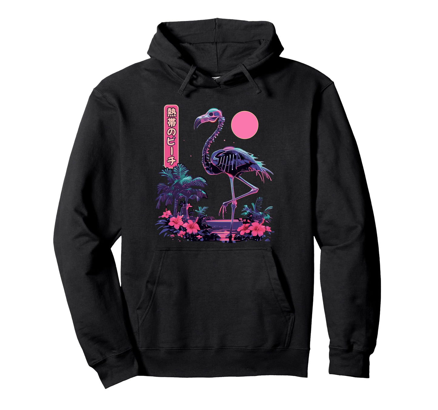 Flamingo Japanese Tropical Beach Aesthetic Hoodie - Trendy Graphic Unisex - T-Shirt, Sweatshirt, Hoodie