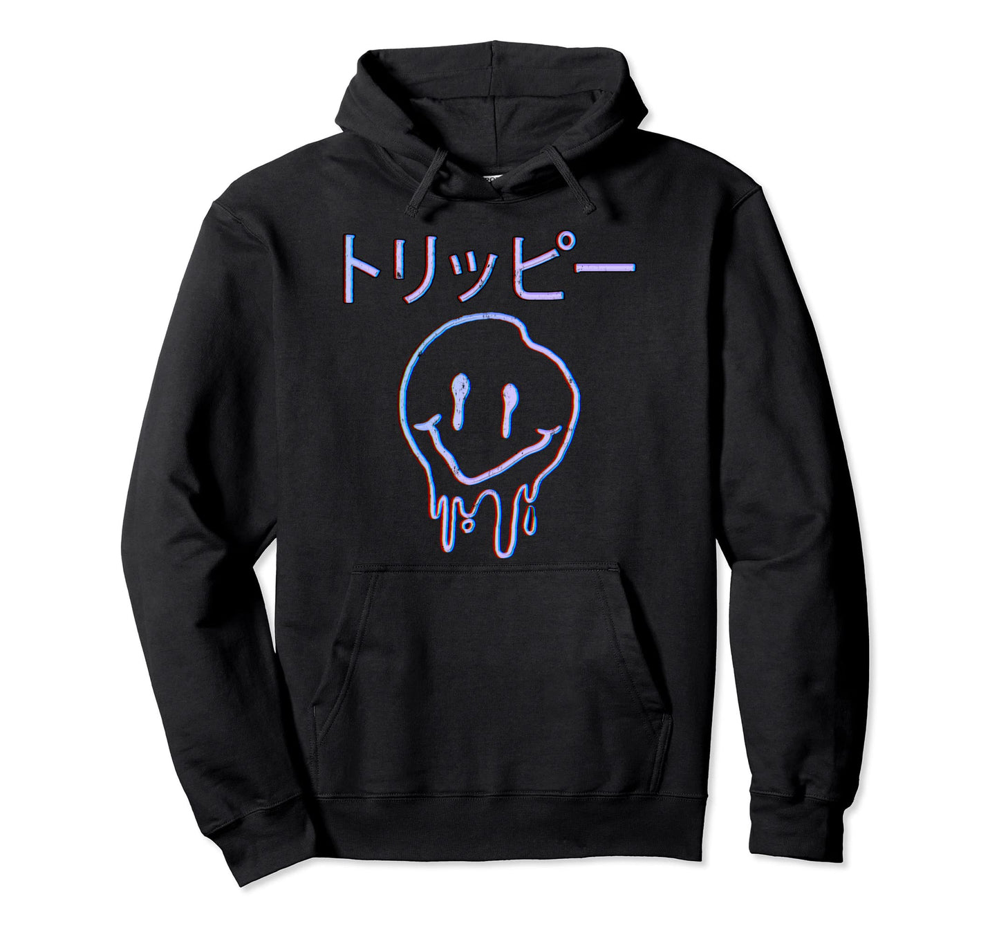 Japanese Kanji Glitch Smile Grunge Hoodie - Minimalist Print for Adults - T-Shirt, Sweatshirt, Hoodie
