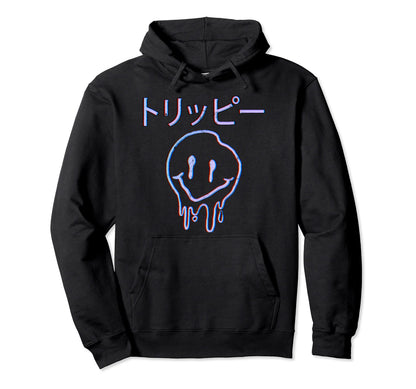 Japanese Kanji Glitch Smile Grunge Hoodie - Minimalist Print for Adults - T-Shirt, Sweatshirt, Hoodie