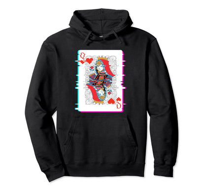 Vaporwave Checkers Glitch Poker Playing Hoodie - Graphic Print Men Women - T-Shirt, Sweatshirt, Hoodie