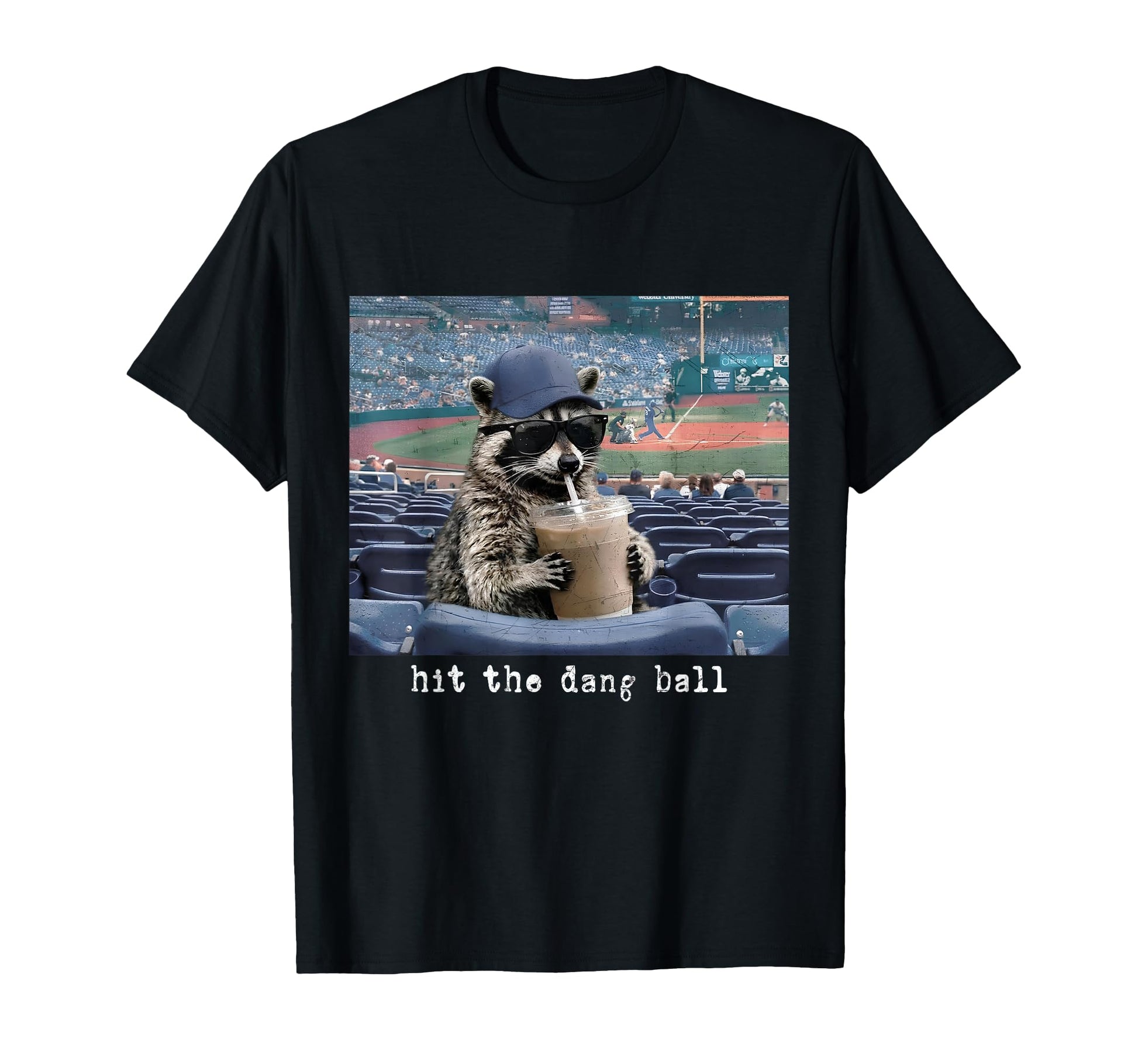 Hit Dang Ball Baseball Raccoon Meme Raccoon T-Shirt - Graphic Print Unisex - T-Shirt, Sweatshirt, Hoodie