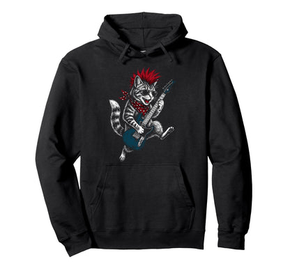 Funny Cat Playing Guitar Usa Patriotic Hoodie - Minimalist Print Unisex - T-Shirt, Sweatshirt, Hoodie
