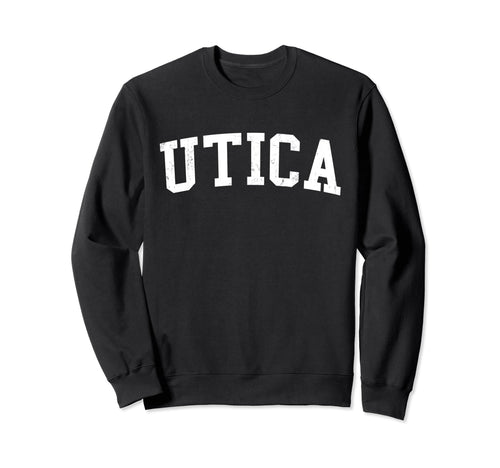 Utica Ny Distressed White Varsity Sweatshirt - Minimalist Print Unisex - T-Shirt, Sweatshirt, Hoodie