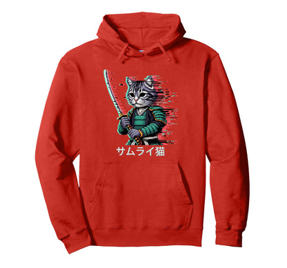 Japanese Vaporwave Samurai Cat Vaporwave Hoodie - Trendy Graphic Men Women - T-Shirt, Sweatshirt, Hoodie