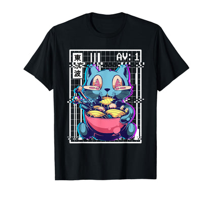Weirdcore Cat Ramen Glitch Vaporwave T-Shirt - Unique Graphic Men Women - T-Shirt, Sweatshirt, Hoodie