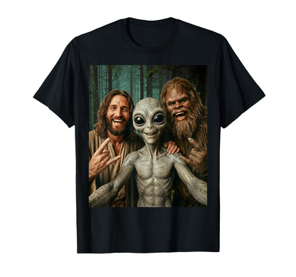 Funny Bigfoot Alien Jesus Rock Hand Sign T-Shirt - Custom Art Print Unisex - T-Shirt, Sweatshirt, Hoodie