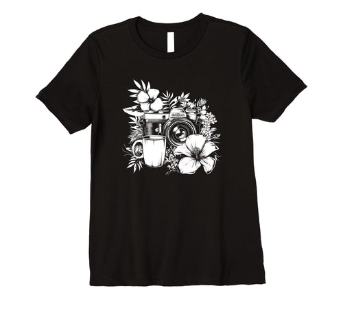 Womens Photographer Coffee Camera T-Shirt - Casual Everyday Wear Men Women - T-Shirt, Sweatshirt, Hoodie