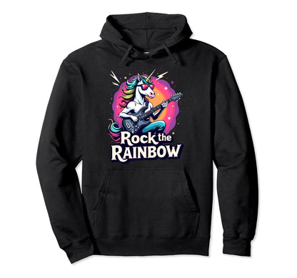 Rock Rainbow Unicorn Guitarist Hoodie - Aesthetic Graphic Unisex - T-Shirt, Sweatshirt, Hoodie