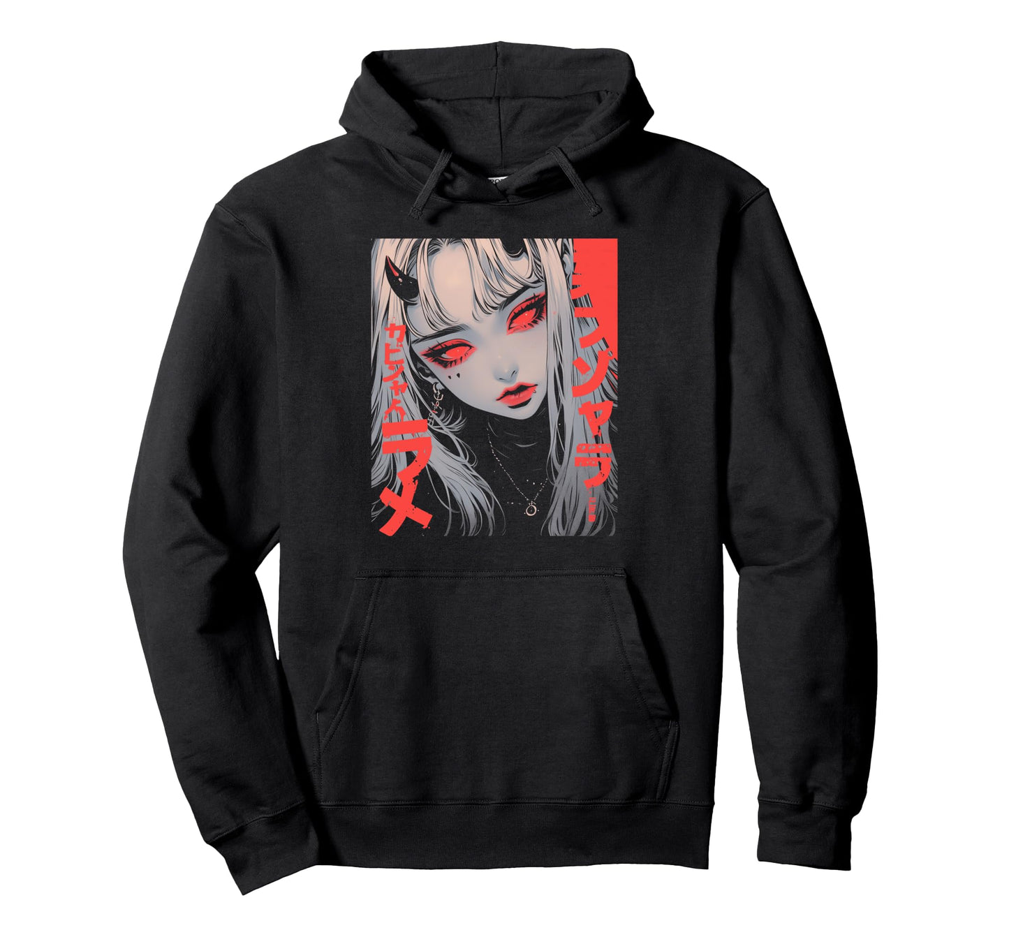 Goth Grunge Demon Anime Waifu Horror Hoodie - Trendy Graphic for Adults - T-Shirt, Sweatshirt, Hoodie
