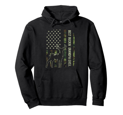Best Buckin Grandpa Ever Camo American Flag Hoodie - Trendy Graphic Unisex - T-Shirt, Sweatshirt, Hoodie