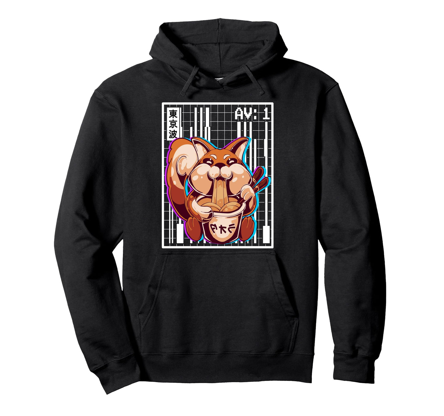 Weirdcore Fox Ramen Grid Vaporwave Hoodie - Aesthetic Graphic for Adults - T-Shirt, Sweatshirt, Hoodie